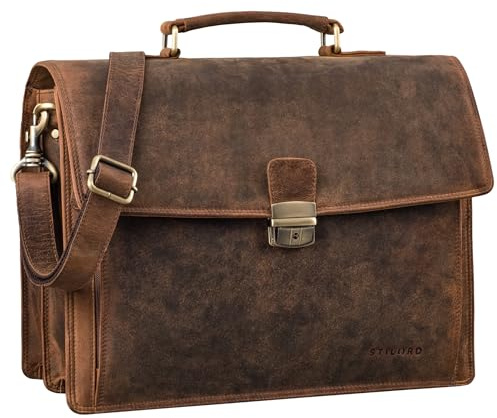 STILORD Noel Aktentasche Leder Herren Vintage groß klassische Arbeitstasche Bürotasche Umhängetasche Dokumententasche mit Laptopfach 13,3 Zoll und Trolleyschlaufe Farbe:kreta - braun