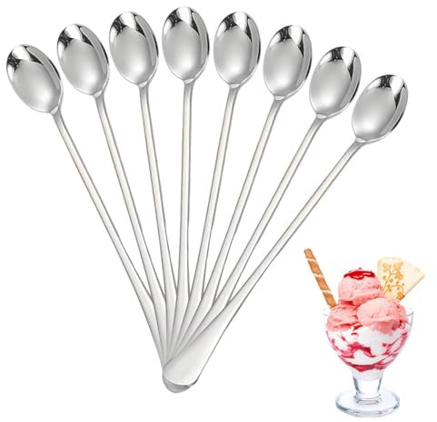 Longues cuillères à mélanger – Cuillère à café glacée de 20 cm, cuillères à café | Longue cuillère antirouille avec prise en main confortable, cuillère à long manche pour bocal profond, tasses à café,