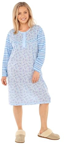 Schuerzenfabrik - Chemise de nuit à manches courtes pour femme, bleue, rose, violet, orange avec boutonnière, 3XL