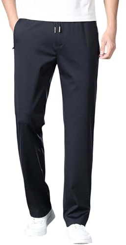 Pantalones de vestir para hombre, casuales, ligeros, con cordón elástico, cintura elástica, pantalones de negocios, verano, playa, pantalones chinos holgados con bolsillos con cremallera