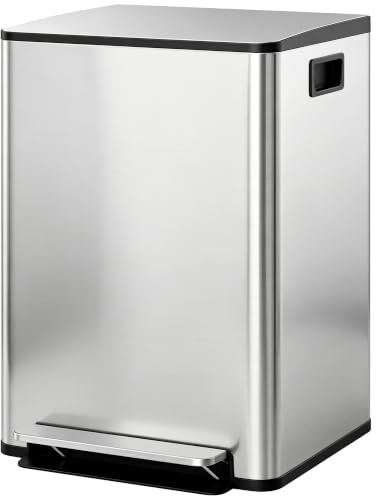 HOMCOM Dual Kitchen Bin 2 x 30L Stainless Steel Double Pedal Bin Silver | Soft-Close Lid, Removable Inner Buckets, Handles, for Recycling and Waste