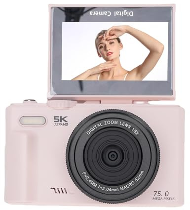 Zunate Fotocamera Digitale 5K, Videocamera Vlog WiFi 18X 75MP con Obiettivo Macro Grandangolare 52mm 0.45X, Schermo Orientabile a 180 Gradi da 3,0 Pollici, Luce di Riempimento a LED,