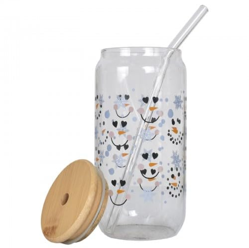 Alyxen Vaso de Cristal con Tapa y Pajita, Vaso de Café Helado de 550 ml, Reutilizable para Cócteles, Zumos, Batidos y Refrescos