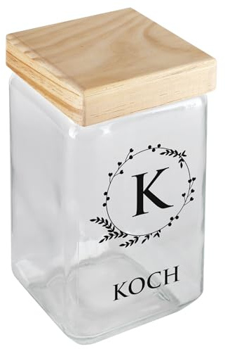Herz & Heim® Personalisierbares Vorratsglas mit Bambusdeckel – 2 l Glasdose mit individuellem Aufdruck – Geschenk zu Hochzeit, Geburtstag, Einzug – luftdicht & dekorativ (Monogramm (schwarz))