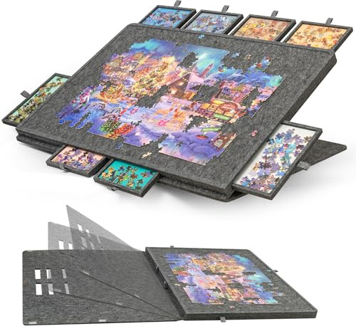 Jigpal Tavola puzzle inclinabile da 1500 pezzi con 8 cassetti e copertura, tavolo puzzle regolabile con cavalletto/supporto integrato, tavole leggere e portatili con spazio per adulti, con 3