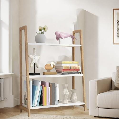 Scaffale a scaletta in bambù naturale, con trapezoidale aperto, autoportante, per bagno, camera da letto, ufficio e studio, 60 x 30 x 90 cm, soluzione ecologica