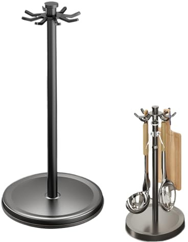 Qfdiwr Porta Utensili Da Cucina Rotante In AcciaioInox 21,5x21,5x44 Cm Porta Utensili Da Cucina Rotante Senza Fori Organizzatore Con 8 Ganci, Per Cucinas Domestica, Ideale Per Posate E Mestoli