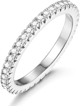 CASSIECA Ring Damen Silber Gold Eternity Ringe mit Zirkonia Verlobungsring Ehering Promise Ring Hochzeitsband Engagement Ringe Frauen Schmuck Silber Gold Größe 49.3-60
