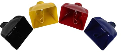 BESPORTBLE 4pcs Metal Cowbells with Handle Loud Noise Maker Bells for Cheering at Football Games Sports Events and Parties Compact Noisemakers in Yellow Red Blue and Black