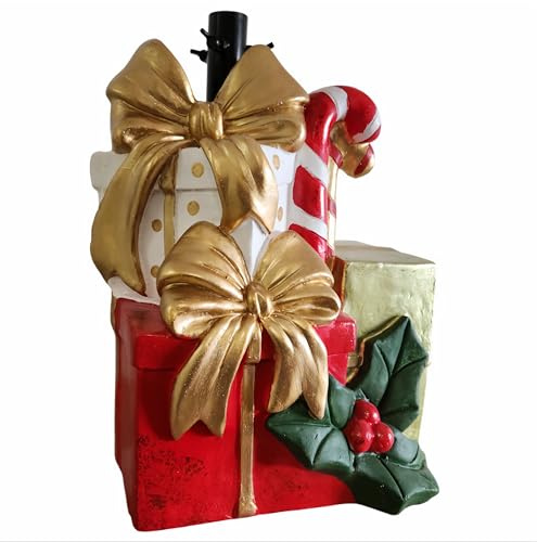 EMPOTEC Base Supporto Albero di Natale Pacchi Regalo in Magnesio e Metallo, 46x36x36cm, per Alberi 120-200cm, capacità 4,5Kg, con Decorazioni Festive