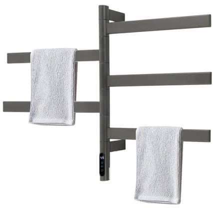Scaldasalviette elettrico, con rotazione di 180°, con 5 barre di riscaldamento e timer, 30-70 °C, 120 W, colore grigio IPX5