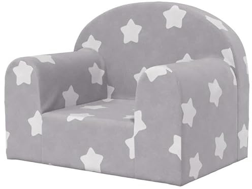 Eleganz Sofá infantil gris claro con estrellas, sofá de felpa suave para habitación infantil, 100% poliéster, cómodo y acogedor, perfecto para jugar y relajarse
