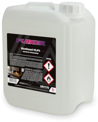 FLOXER Bioethanol 99,9% 5L – Brennstoff für Biokamine. Hochreines Bio-Ethanol für rauchfreie Flammen, ohne Ruß & Geruch. Umweltfreundliches Kaminfeuer für Innenräume – Effizient & sicher.