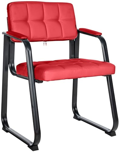 CLP Besucherstuhl gepolstert ergonomisch Canada, mit Armlehne und Stoffbezug, Metallgestell matt schwarz, bis 120 kg belastbar | Farbe rot