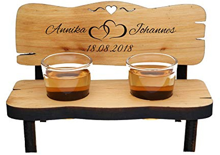 FORYOU24 Hochzeitsbank für Schnapsgläsern und Gravur Herzen Hochzeitsgeschenke für Brautpaare - Personalisiertes Geschenk zur Hochzeit - Geschenke zum Jahrestag/Hochzeitstag