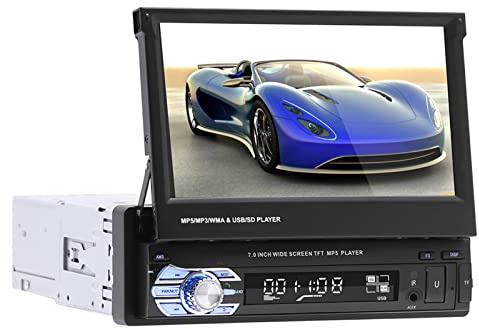 VBESTLIFE Autoradio Bluetooth MP5, Radio Stéréo avec 7 Pouces Écran Tactile Auto Rétractable, Support Lecteur de Musique/Vidéo/Radio, avec Caméra Compatible avec Clé USB, Disque Dur Mobile, etc