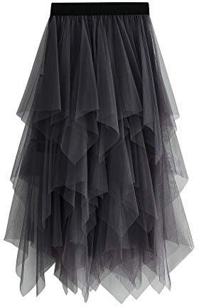Geagodelia Tüllrock Damen Mädchen Elegant Weich Knielang/Lang Sommerrock Vintage Tütü Rüschen Tüll Rock One Size 36/38/40 F-47737 (Grau)