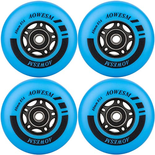 AOWESM Inline Skate Wheels 85A Gripper Asphalt Outdoor Inline Roller Hockey räder mit Kugellager ABEC-9 (4er-Pack) (blau, 80 mm)