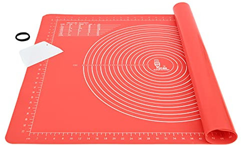 Super Kitchen Tapis de Cuisson Tapis à Pâtisserie en Silicone Antidérapant Extra Large avec Mesures 71×51cm et Grattoir à Pâte, pour Tapis de Pâte à Rouler, Fondant/Tapis de La Croûte à Tarte (Rouge)