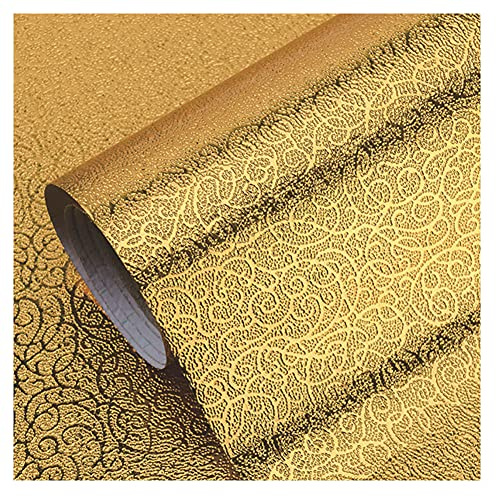 CONPHERON Küchen Aluminium Folie Aufkleber - Selbstklebende Küchenfolie Tapete Hitzebeständig Öl-Resistent Wasserdicht Folie für Küchen, Schrank, Möbel (40×300cm, Rattan Textur/Gold)