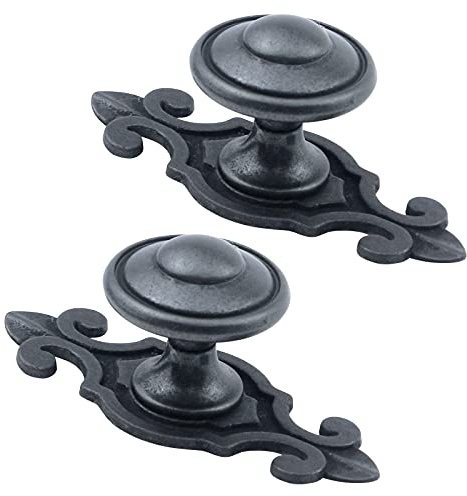 MY MIRONEY 2 Stück Vintage Schrankknauf mit Rückplatte 3 cm Durchmesser schwarz traditionelle Retro runde Schubladenknöpfe Zinklegierung Hardware Schrank Kleiderschrank Ziehgriffe Türknäufe