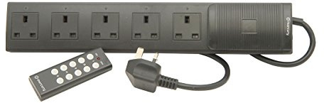 Electrovision black wireless remote control 5 gang extension lead