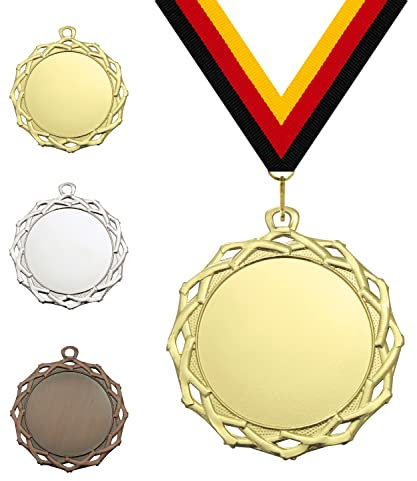 Pokalmatador GmbH Medaille Kranz Ø 70 mm, mit individuellem Wunschtext in Gold, Silber & Bronze Farbe | 50mm Alu-Emblem + Medaillenband | Für Fußball, Schwimmen, Tennis, Kindergeburtstage etc. …
