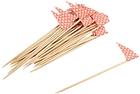 Fackelmann 31016 Holzspieße mit Flagge, Cocktailspieße oder Vorspeisen, Rosa, Papier, FSC Buchenholz, 12 x 4 cm