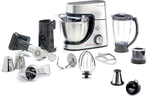 Moulinex Masterchef Gourmet – Robot repostería, 1100W, capacidad de 4.6L, 8 Velocidades + Función Pulse, bol acero inoxidable, Tecnología Flex Whist, Kit de Horneado, QA519D