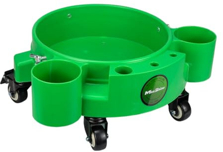 Maxshine 5 Gallon Rolling Bucket Dolly – Heavy-Duty with 5 Wheels, 2 Locking Casters, Organizer for Detailing Cleaning Compounds & Detailing Brushes - Detailing Accessory & Supplies - Green