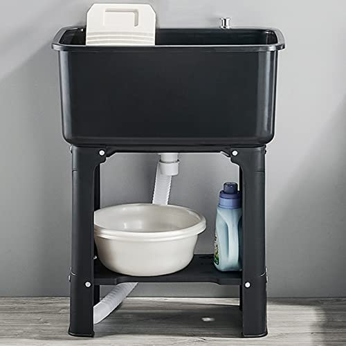 Wäschespüle Utility Sink Tragbare Waschwanne, Freistehende Waschstation Waschbecken mit Waschbrett, Badezimmer-Reinigungsbecken Slop Vessel Sink mit Ablaufknopf, Für Keller/Garage/Laden/Werkstatt