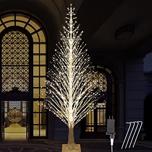 IJG 7FT Lighted Birch Tree 1000 LED Warm White Lights with Twinkle Lights，Twinkling or Steady Function for Selected, LED Artificial Tree Light for Indoor Outdoor Christmas Decorations