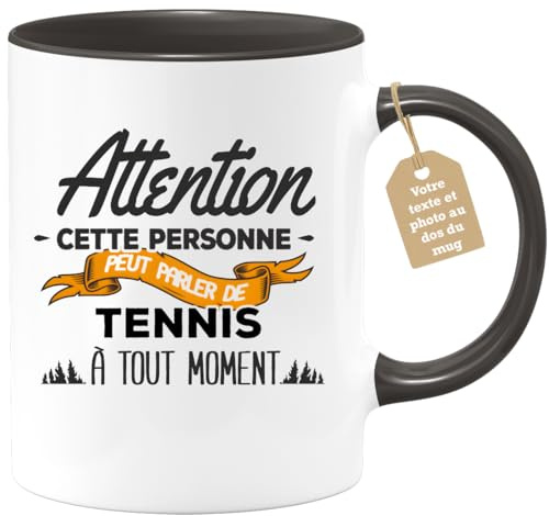 quotedazur Café-Croissant - Mug Personnalisé Tasse Cadeau Noël Cette Personne Peut Parler De Tennis À Tout Moment - Noir/Céramique