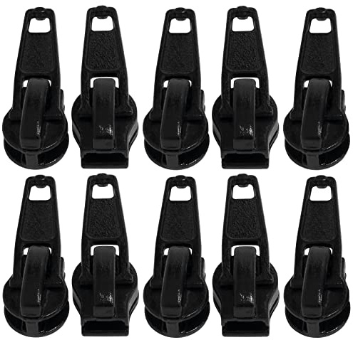 AERZETIX - C62928-10er-Pack Schieber Nr. 5 selbsthemmend für Spiral-/Nylon reißverschlüsse - Farbe: schwarz - aus Metall - schutzhülle für Rock Kleid und Lederwaren Kissen