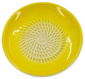 Kaladia Plato rallador de cerámica de un solo color, ideal para jengibre, parmesano, etc., en amarillo, diámetro: 12 cm, hecho a mano y pintado a mano, fabricado en España