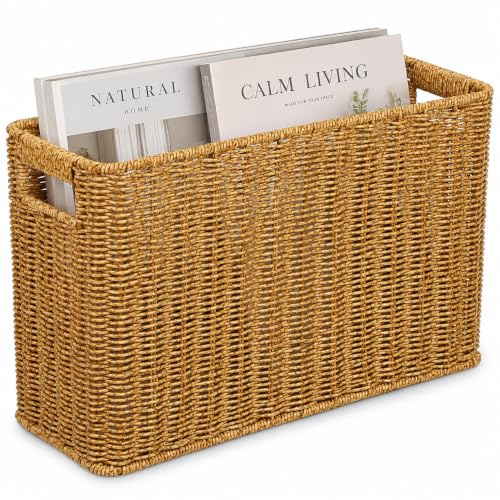 Healeved Zeitschriften-Aufbewahrungskorb, rustikal, gewebtes Seegras, Zeitschriftenhalter, Schreibtisch-Organizer, Zeitschriftenständer für Zeitschriften, Bücher, Zeitungen, Familienzimmer, Büro