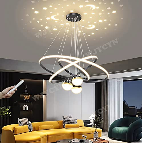 WJYCYN Modern LED Hängeleuchte esstisch Pendelleuchte Dimmbar Mit Fernbedienung Ring Hängelampe höhenverstellbar Ringleuchte für Wohnzimmer Schlafzimmer Esszimmer Küchen (Schwarz, Ø40+60+80cm (110W)