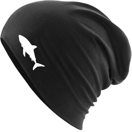 Huuraa Slouch Beanie Hai Silhouette Geschenk | Erwachsenen Wintermütze Baumwolle und Elasthan Mütze Geschenkidee doppellagige Baumwollmütze