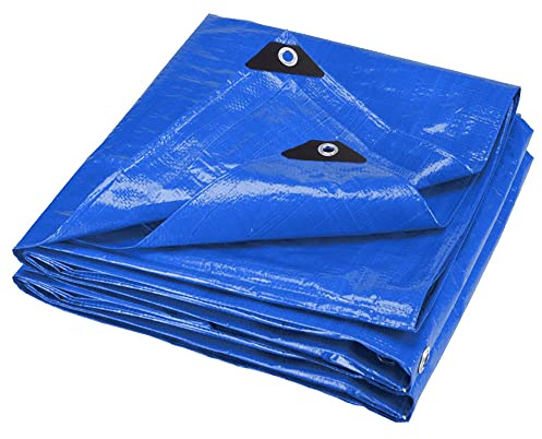 ANSIO Tarpaulin 4m x 4m Water-resistant Tarp with Reinforced Eyelets - Blue