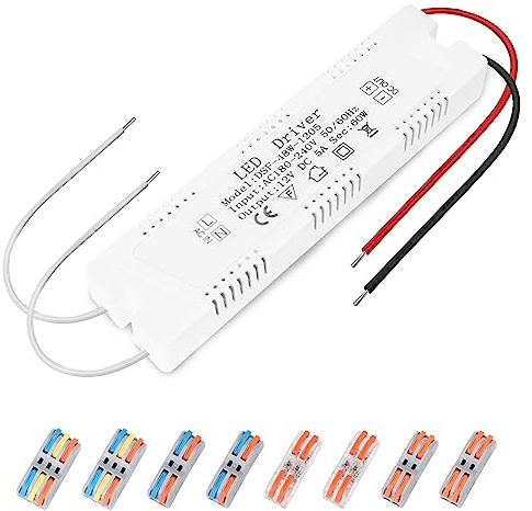 led trafo 12v 60W, LED-Transformator 230 V auf 12 V, mit 8pc steckverbinder 2 polig, led treiber 12v 60W/Kein Rauschen/Kein LED-Flimmern für MR16 GU5.3 MR11 G4-Glühbirnen und LED-Streifen
