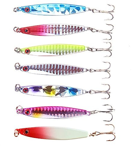 7 Stück Kunstköder Set, Metall Pailletten Angelköder, Fischköder, Künstlicher Fischköder, Spinnerbait, Lachs, Forelle, Köder für Süßwasser Salzwasser Fischen, 21g