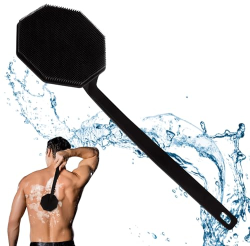Silikon RüCkenschrubber FüR Die Dusche, Silikon KöRperschrubber Mit Langem Griff, RüCkenschrubber, Abgestorbene Haut entfernen Und Massage KöNnen Mehr Schaum Erzeugen (Elegant black)