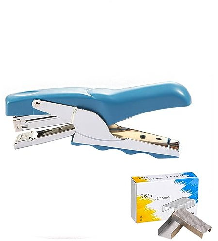 Heftzange und Heftklammern Set - Handheftgerät Zangenhefter für 25 Blatt, Schwerlasthefter mit 1000stk Heftklammern für Lager, Büro, Heim und Schule (Blau)