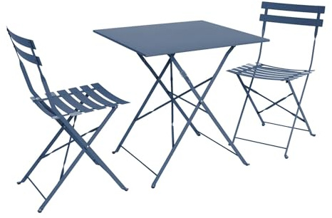 sweeek - Mueble de jardín Plegable para bistró - Emilia Cuadrado Azul grisáceo - Mesa 70x70cm con Dos sillas Plegables, acero Pintado en Polvo