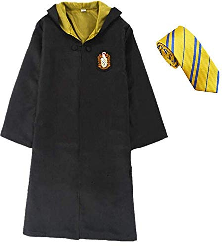 WHSUXAYC Hogwarts Magician Robe, Slytherin Hufflepuff Cape, Youth Adult Uniform, Halloween Carnival Cosplay Costume (Yellow, L), HP011G-H