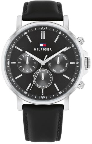 Tommy Hilfiger Reloj DE Piel Negro DIAL Gris Oscuro para Hombre - 1710586, Gris Oscuro, Correa
