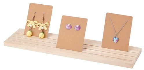 PH PandaHall Support de boucle d'oreille en bois à 3 fentes, Présentoir de boucles d'oreilles Porte-cartes de visite en bois Plateau organisateur de bijoux en bague pour spectacle, 30x7.8x1cm