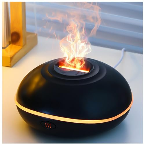 Diffuser mit Flammeneffekt mit 7 Farben Flammen Effekt, 200ml Stumm Duftdiffusor mit Wasserlose Abschaltautomatik für Zuhause Schlafzimmer Yoga Büro,Black