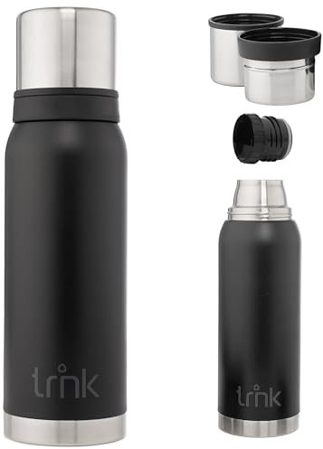 trnk Outdoor Thermosflasche arktis 2 - Edelstahl Thermoskanne 1200ml - BPA-frei - Thermos hält 32 Stunden heiß - Deckel mit 2 Trinkbechern - Spülmaschinenfest (nachtschwarz matt)