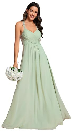 Ever-Pretty Abito Cerimonia Donna Tracolla Floreale Senza Maniche Abiti Damigella Donna Chiffon con Scollo a V Stile Impero Chic Menta Verde 46